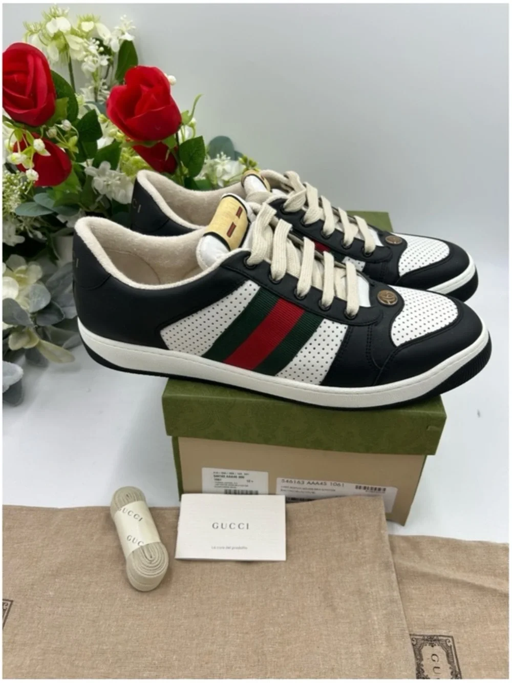 Men's Gucci screener web stripe leather sneakers size 14 US